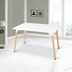 mesa de comedor escandinava, mesa blanca moderna, mesa comedor madera maciza, mesa rectangular diseño nórdico, muebles minimalistas, mesa funcional para comedor, mesa de comedor de diseño, mesa moderna para salón, mesa robusta y estable, mesa de comedor fácil de limpiar.