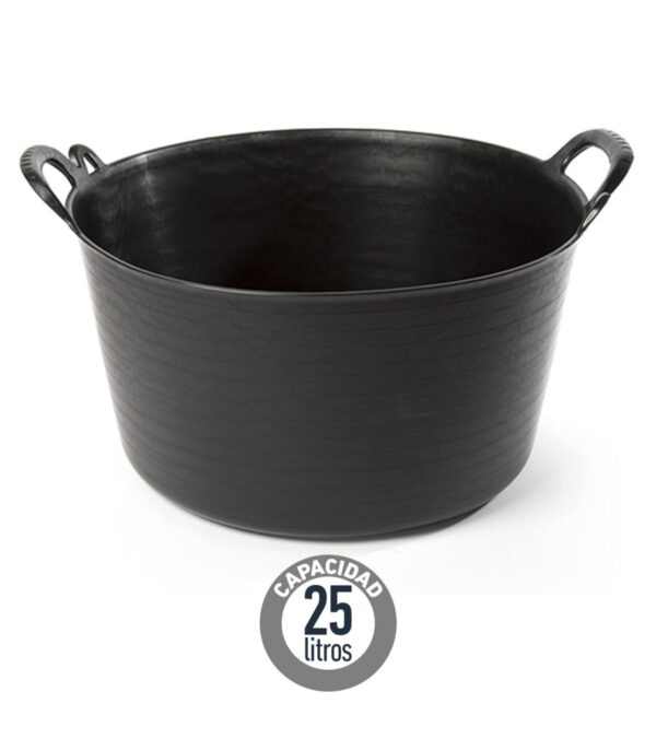 capazo plástico 25L, cubo flexible negro, capazo de alta resistencia, capazo para jardinería, capazo multiusos, cubo de obra, capazo construcción, capazo con asas, almacenamiento flexible, herramientas de jardín, capazo para escombros, capazo agrícola, contenedor de plástico resistente, capazo de gran capacidad, cubo negro flexible.