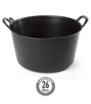 capazo plástico 26L, cubo flexible negro, capazo resistente, capazo para jardinería, capazo multiusos, cubo de obra, capazo construcción, capazo con asas, almacenamiento flexible, herramientas de jardín, capazo para escombros, capazo agrícola, contenedor de plástico resistente, capazo gran capacidad, cubo negro flexible.