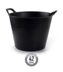 capazo plástico 42L, cubo flexible negro, capazo resistente, capazo para jardinería, capazo multiusos, cubo de obra, capazo construcción, capazo con asas, almacenamiento flexible, herramientas de jardín, capazo para escombros, capazo agrícola, contenedor de plástico resistente, capazo gran capacidad, cubo negro flexible.