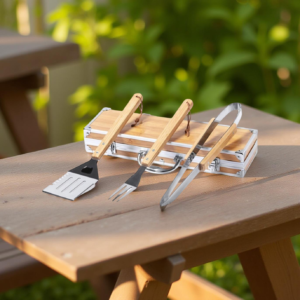 set de barbacoa, utensilios de barbacoa, set parrilla, acero inoxidable, bambú para barbacoa, accesorios para barbacoa, estuche para barbacoa, barbacoa TIENDA EURASIA, utensilios resistentes, barbacoa de calidad, herramienta para parrillas, set completo para barbacoa.