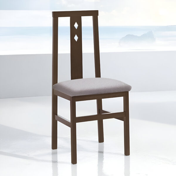 : silla de comedor, silla de madera, silla individual, silla cómoda, silla con estructura de madera, silla resistente, silla para salón.