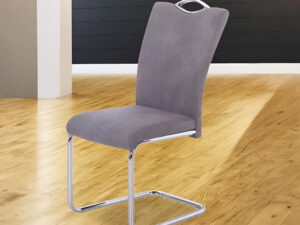 silla Valencia, silla tapizada, silla para comedor, silla con patas cromadas, silla moderna, silla cómoda, silla ergonómica, silla gris, silla para oficina.