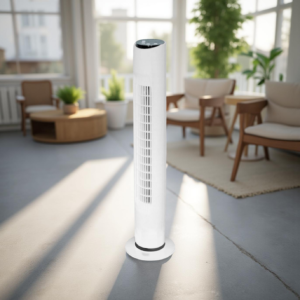 ventilador de pie, ventilador con mando a distancia, ventilador silencioso, ventilador 45W, ventilador con temporizador, ventilador compacto, ventilador de pie blanco y negro, ventilador de oscilación, ventilador con control remoto, ventilador eficiente, ventilador para dormitorio.