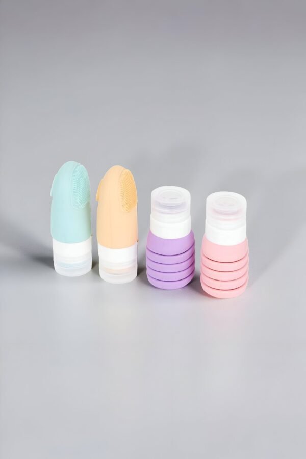 Botellas de Silicona para Viaje – 4 Unidades Reutilizables 40–96 ml con Cierre Antifugas