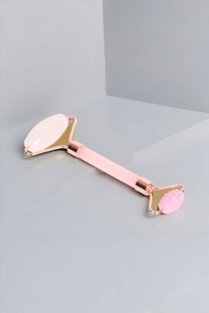 Rodillo Masajeador Facial de Cuarzo 2 en 1 – Rosa Natural para Cuidado Facial Relajante