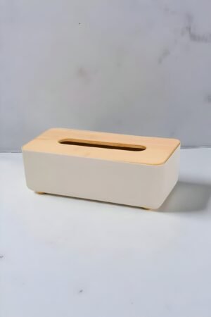 Caja para Pañuelos – Rectangular Bambú y Plástico Blanco