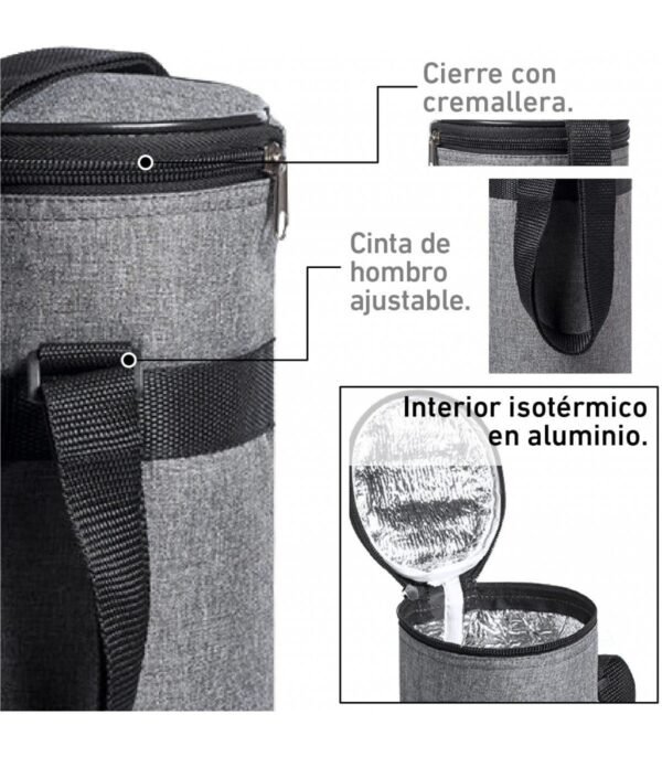 Nevera de Tela Portátil Isotérmica Cilíndrica  – Compacta con Bandolera y Cierre de Cremallera - Imagen 3