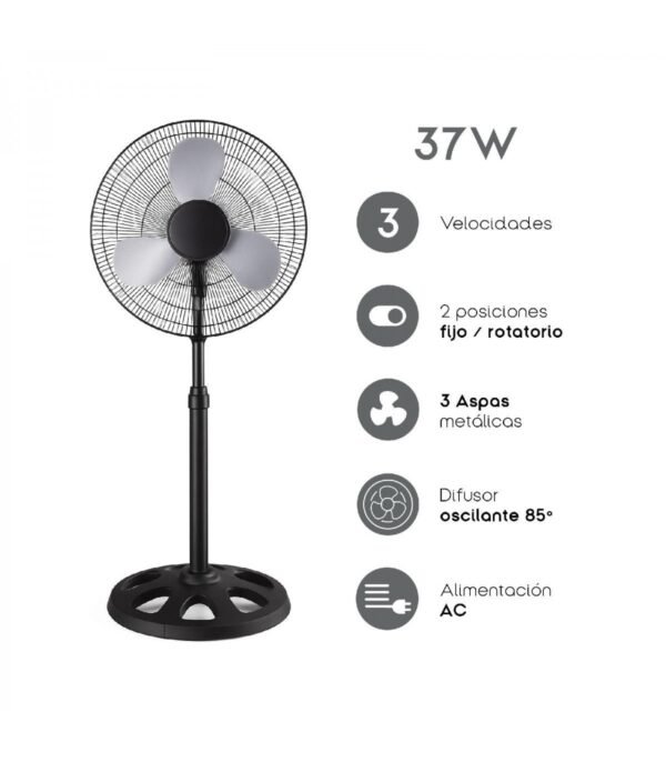 Ventilador de Pie Compacto 37 W – Silencioso, Potente y de Diseño Metálico - Imagen 3