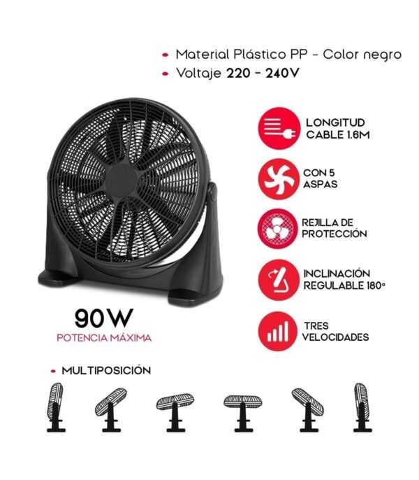 Ventilador Industrial de Suelo 90 W – Potente, Orientable y de Diseño Metálico - Imagen 3