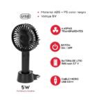 Ventilador Portátil Recargable USB 1500 mAh – Compacto, Silencioso y de Tres Velocidades